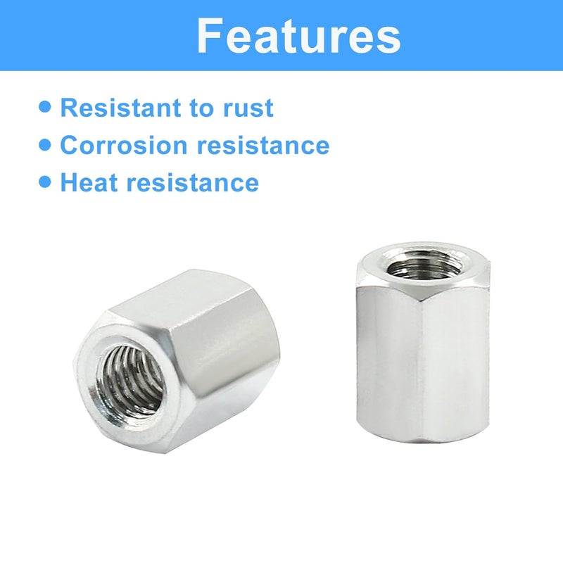 Moicstiy 6 Pcs M5 x 0.8-Pitch 10 mm Length Hex Coupling Nut, 8 mm Width Stainless Steel Rod Coupling Nuts (Metric) - Image 4